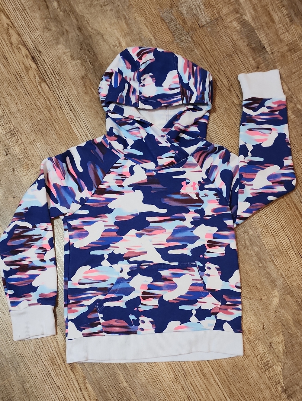 Under Armour Girls' Youth Small Pink & Blue Camo Hooded Sweatshirt - Kids
